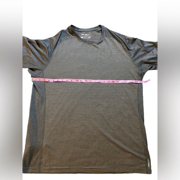 Eddie Bauer In Motion XLT Freedry shirt in gray and black. Horizontal striping. - Picture 2 of 10